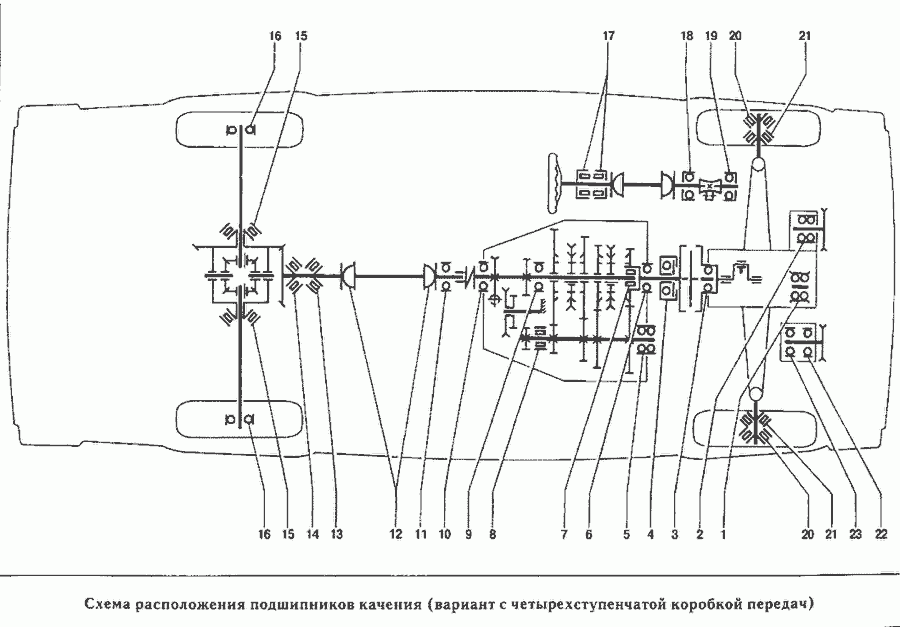 Схема Схема расположения подшипников качения (вариант с четырехступенчатой коробкой передач) » Стандартные детали для ВАЗ-2107