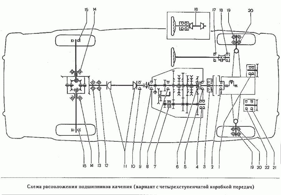 Схема Схема расположения подшипников качения (вариант с четырехступенчатой коробкой передач) » Стандартные детали для ВАЗ-2106