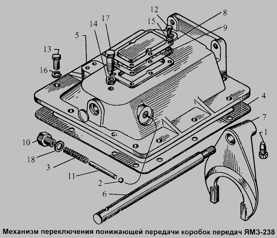Схема Механизм переключения понижающей передачи коробок передач ЯМЗ-238 » Сцепление для Общий (см. мод-ции)