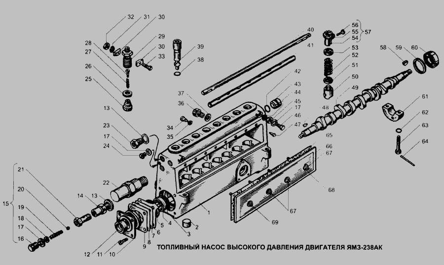 Схема Паливний насос високого тиску двигуна ЯМЗ-238АК » Двигун для ЯМЗ-236 ДК та ЯМЗ 238 АК