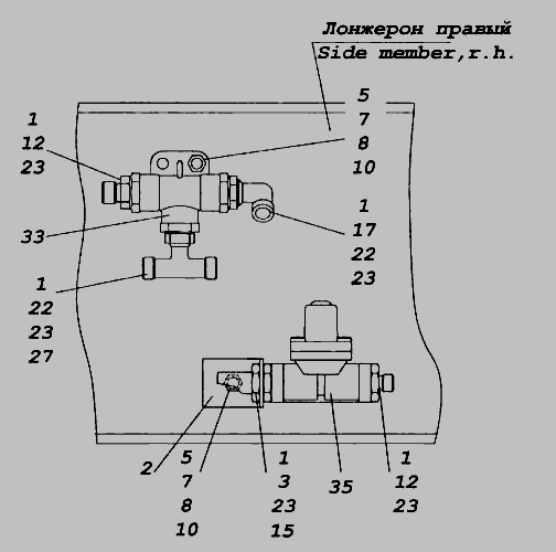 Схема Установка клапана двухмагистрального » Управление рулевое для КамАЗ-5460