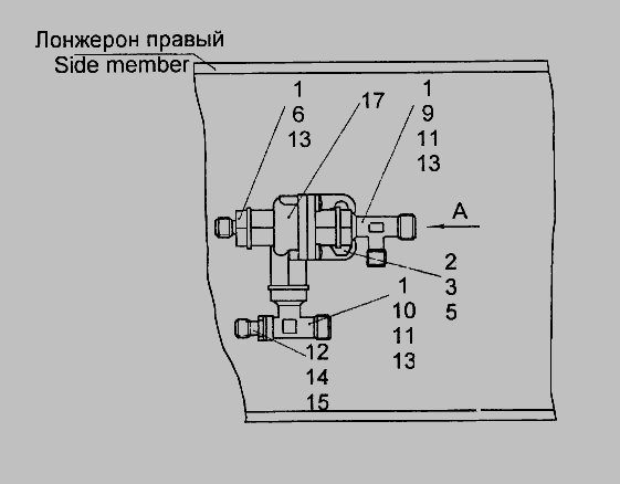 Схема Установка двомагістрального клапана » Управління рульове для КамАЗ-65116
