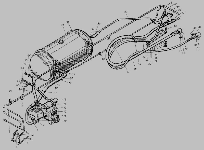 Схема Трубопроводы и шланги механизма подъема платформы автомобиля МАЗ-5430 » Кузов для МАЗ-5335