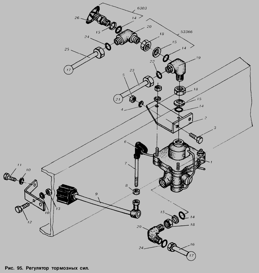 Схема Регулятор гальмівних сил » Управління рульове для МАЗ-53363