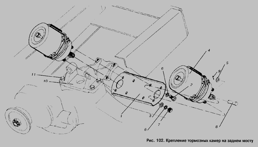 Схема Крепление тормозных камер на заднем мосту » Управление рулевое для МАЗ-53363