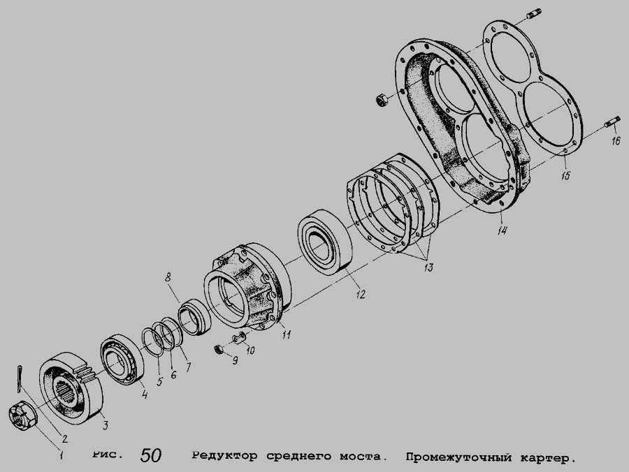 Схема Редуктор середнього мосту. Проміжний картер » Зчеплення для МАЗ-5337