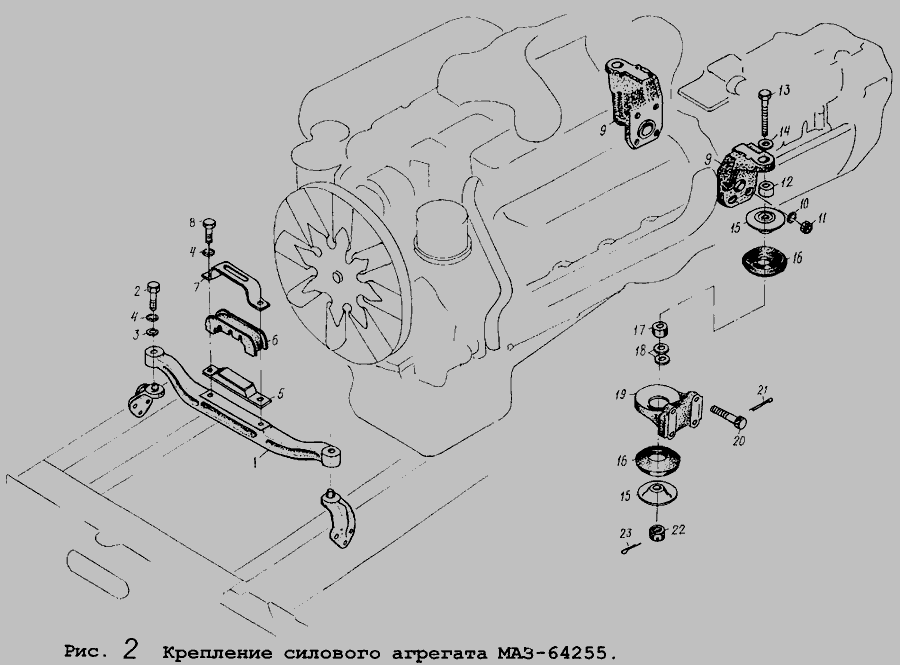 Схема Кріплення силового агрегату МАЗ-64255 » Двигун для МАЗ-5434