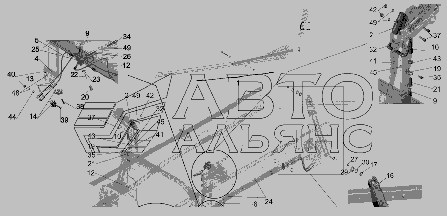 Схема Установка механізму підйому кабіни 5440А8-5000040-700 » Встановлення противідкатних упорів для МАЗ-5440B9, 6430B9