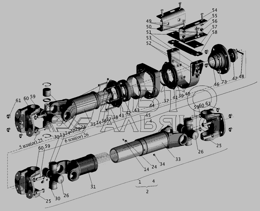 Схема Установка карданных передач МАЗ-534035, 555035 » Сцепление для МАЗ-631236