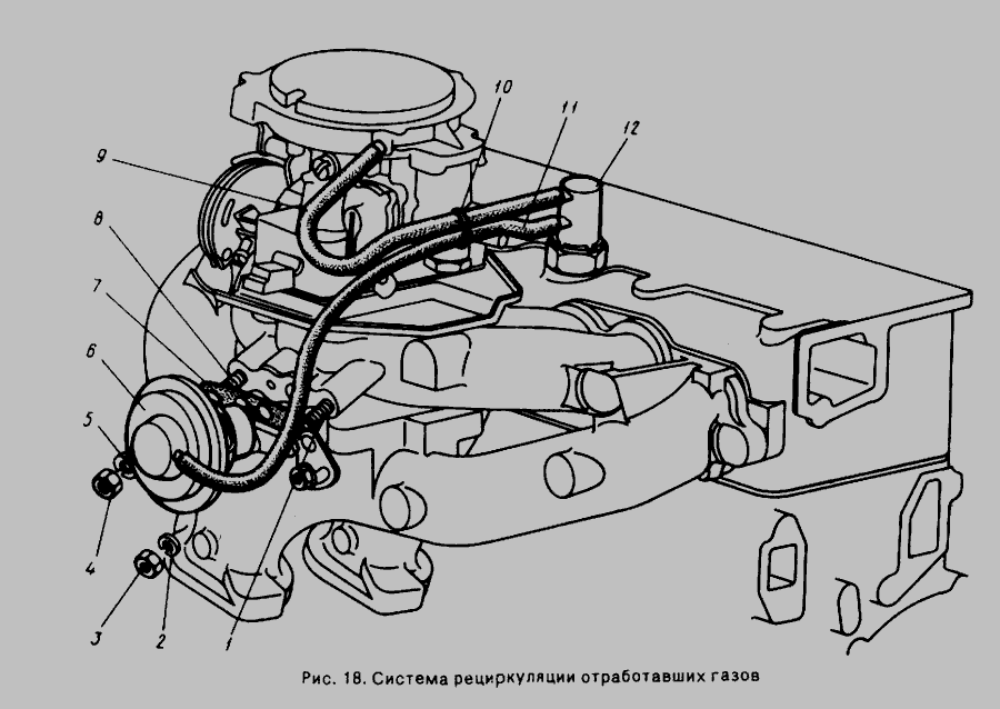 Схема Система рециркуляції відпрацьованих газів » Двигун для ГАЗ-24-10