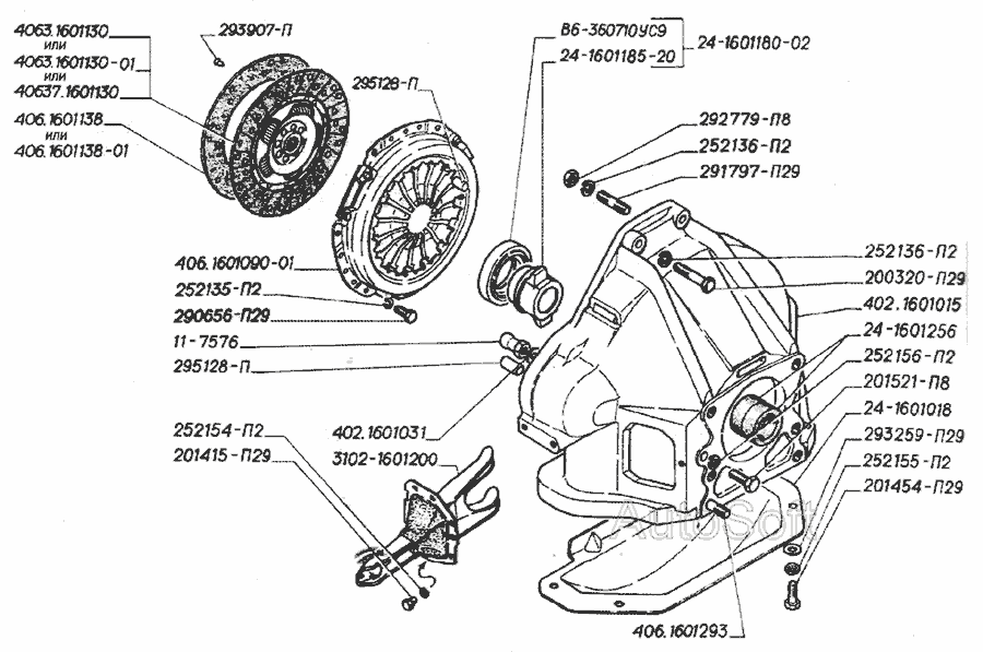Схема Зчеплення двигунів ЗМЗ-402 » Зчеплення для ГАЗ-2705 (дв. УМЗ-4215)