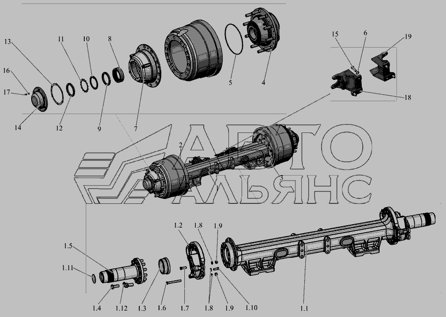 Схема Вісь другої секції 105-2410007 » Коробка передач для МАЗ-105