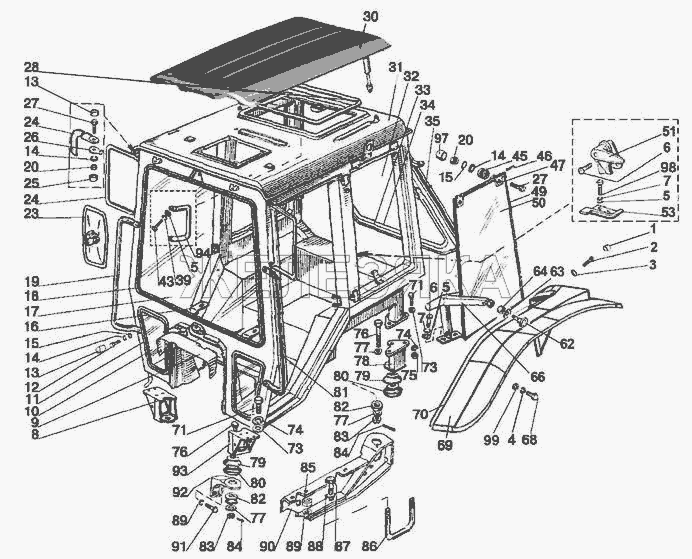 Схема Кабіна трактор. Крила задні » Кабіна для МТЗ-570