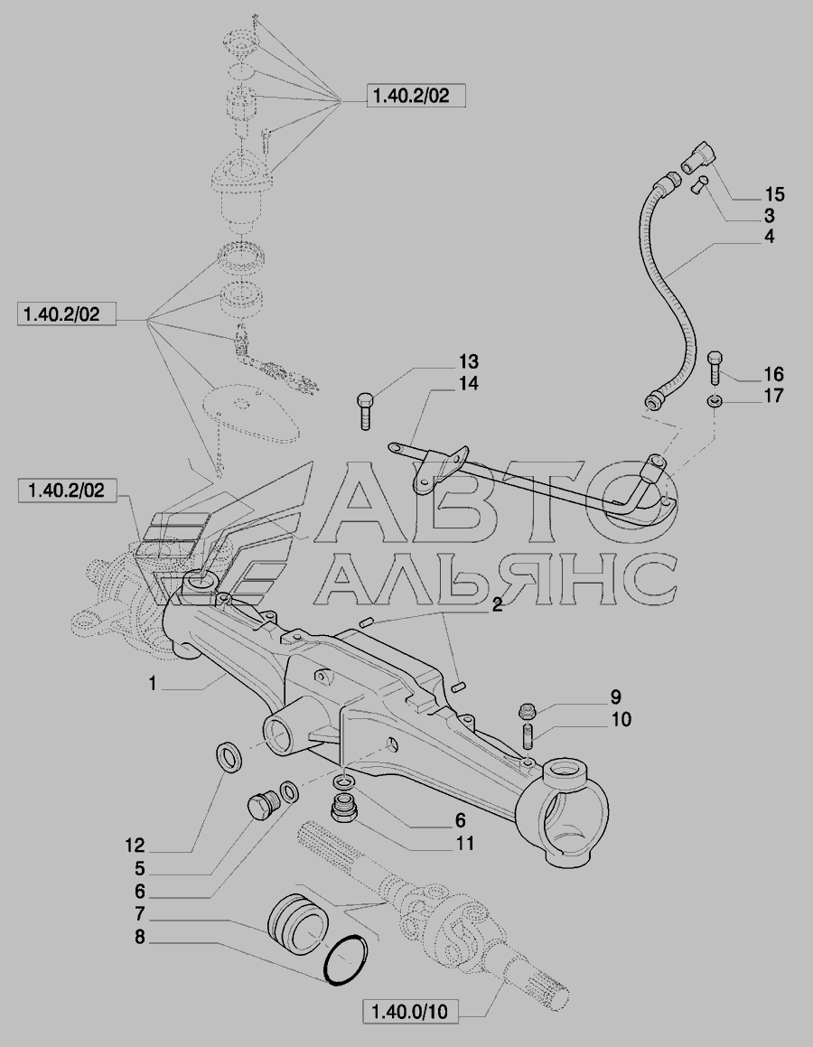 Схема 4WD FRONT AXLE WITH ACTIVE SUSPENSIONS, BRAKE » Коробка передач для Puma-210