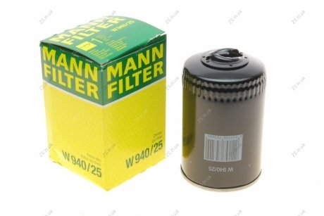 Фильтр масляный двигателя VW GOLF, PASSAT, TRANSPORTER III 80-97, AUDI 80,100, A6 94-97 (MANN) MANN-FILTER W940/25