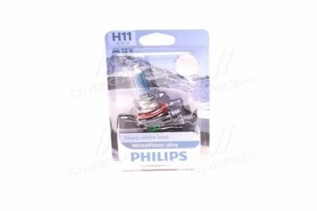 Лампа розжарювання H11 WhiteVision ultra 12V 55W PGJ19-2 (+60) (4000K) 1шт. blister Philips 12362WVUB1