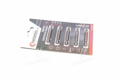 Набор отверточных насадок PH1, PH2, PZ1, PZ2 1/4"*50мм, ACR, S2, уп. 5шт., STORM(про-во) Intertool VT-0205 (фото 1)