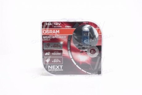 Лампа фарна H4 12V 60/55W P43t NIGHT BREAKER LASER next generation (+150) комплект OSRAM 64193NL-HCB (фото 1)