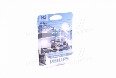 Лампа розжарювання H3 WhiteVision ultra 12V 55W P14,5s (+60) (3900K) 1шт. blister Philips 12336WVUB1
