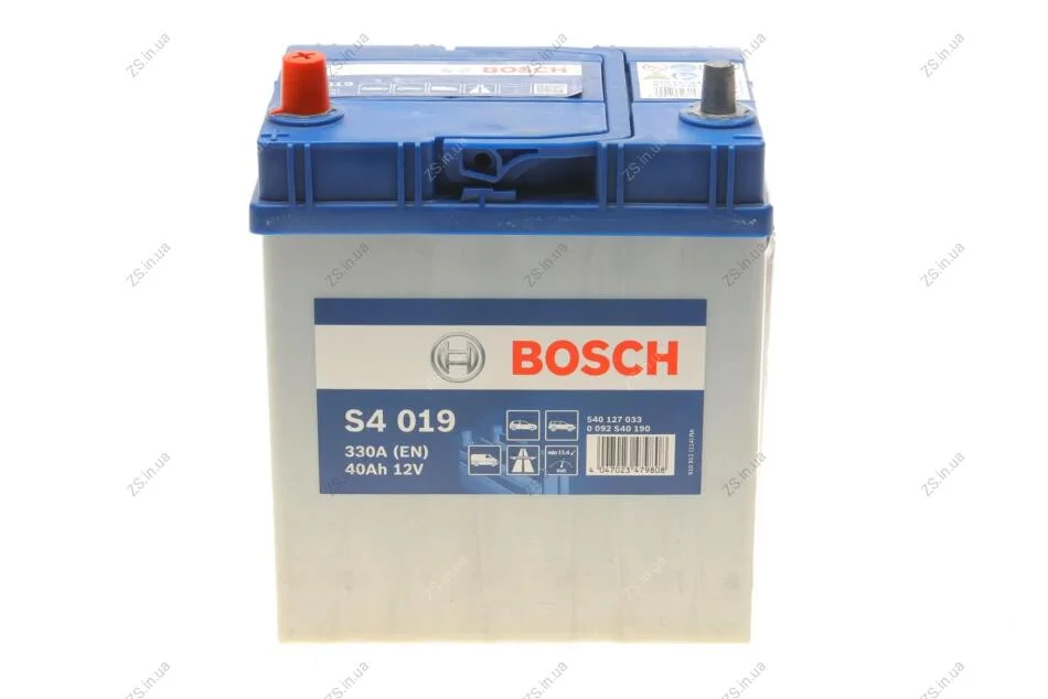 Аккумулятор 40 Ah-12v BOSCH (S4019) (187x127x227),L,EN330 (Азия) тонк.клеммы !КАТ. -10% Bosch 0092S40190 (фото 1)