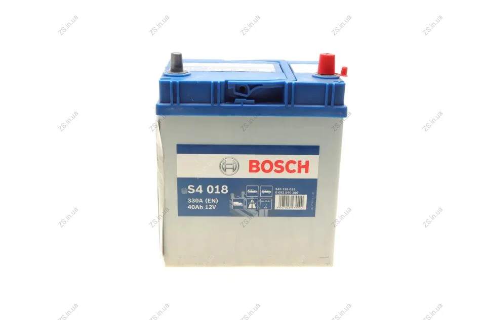 Акумулятор 40 Ah-12v BOSCH (S4018) (187x127x227),R,EN330(Азія) тонк.клеми !КАТ. -10% Bosch 0092S40180 (фото 1)
