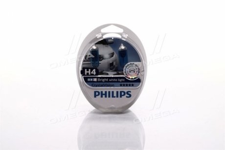 Лампа накаливания H4 12V 60/55W P43t-38 Cristal Vision + 2x W5W 4300K Philips 12342CVS2