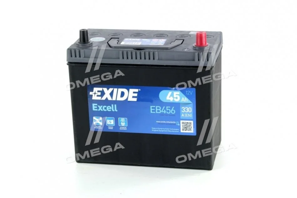 Акумулятор 45Ah-12v Exide EXCELL (234х127х220), R, EN300 Азія тонк.клеми!. -10% EXIDE EB456 (фото 1)