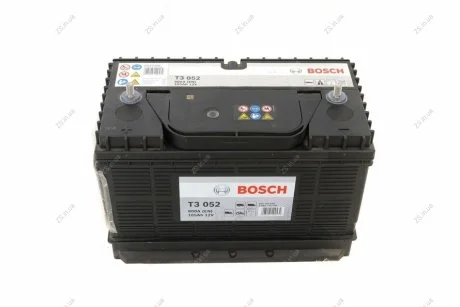 Аккумулятор 105Ah-12v (T3052) (330x172x240),L,EN800 клеммы тонкие по центру Bosch 0092T30520