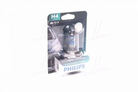 Лампа розжарювання H4 X-tremeVision Pro150 +150 12V 60/55W P43t-38 Philips 12342XVPB1
