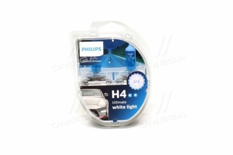 Лампа розжарювання H4 12V 60/55W P43t-38 Diamond Vision 5000K Philips 12342DVS2 (фото 1)