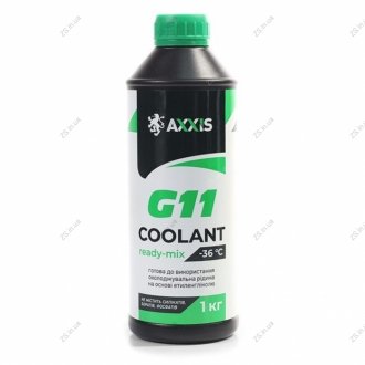Антифриз GREEN G11 Сoolant Ready-Mix -36°C<> (зеленый) (Канистра 1кг) AXXIS P999-G11Gr RDM1