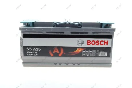 Акумулятор 105 Ah-12v AGM (S5A15) (394х175х190), R, EN 950!-20% Bosch 0092S5A150