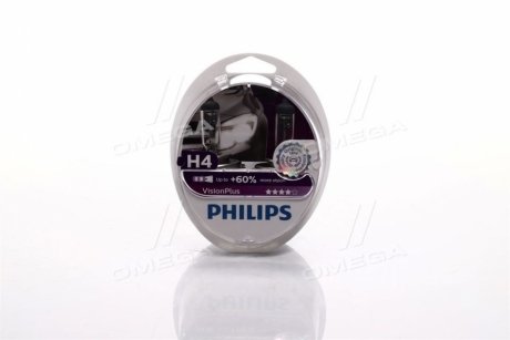 Лампа розжарювання H4VisionPlus12V 60/55W P43t-38 Philips 12342VPS2