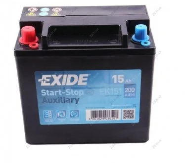 Акумулятор 15Ah-12v AGM AUXILIARY (150х90х145),L,EN200 EXIDE EK151