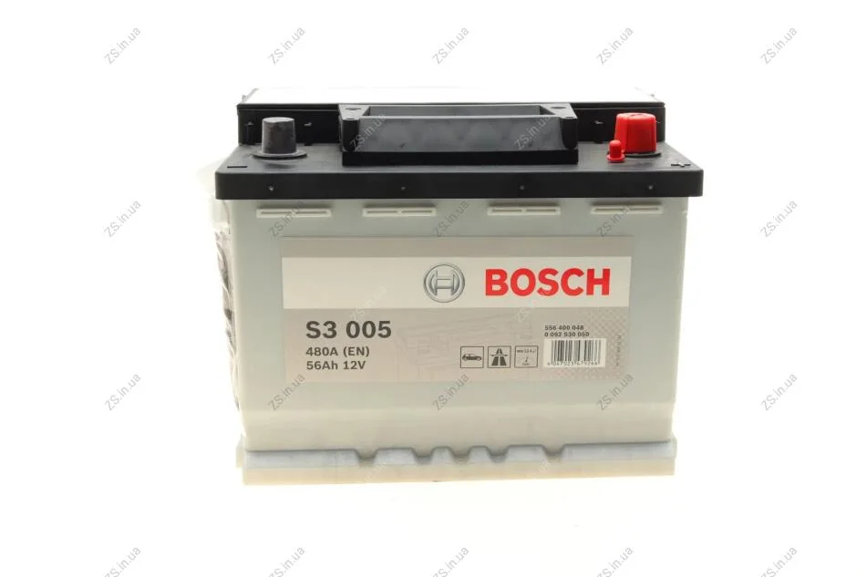 Акумулятор 56Ah-12v BOSCH (S3005) (242x175x190),R,EN480 Bosch 0092S30050 (фото 1)