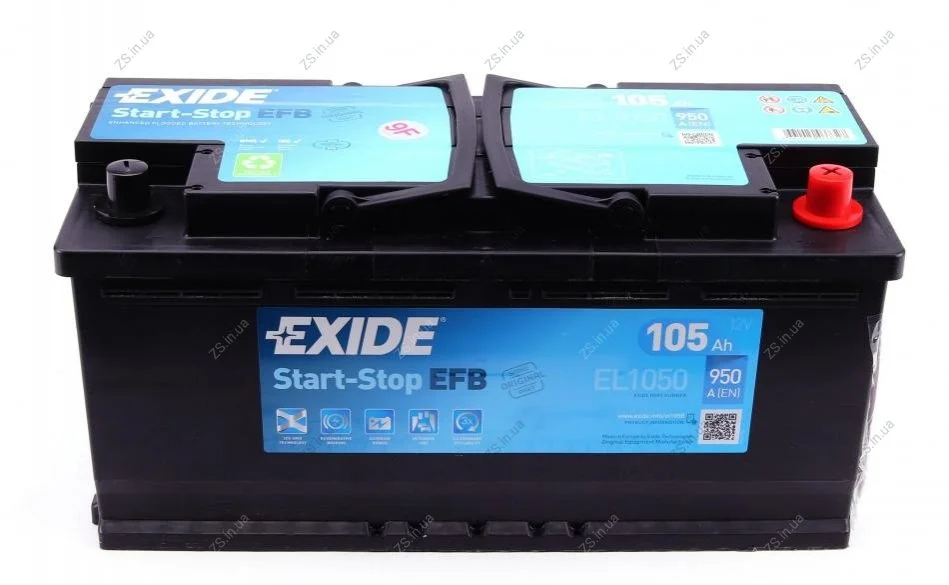 Аккумулятор 105Ah-12v Exide EFB (392х175х190),R,EN950 EXIDE EL1050 (фото 1)