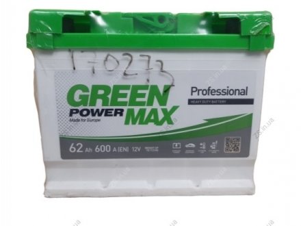 Акумулятор 62АЗ-6СТ зал. (242х175х190), R, EN 600 Green Power Max 6СТ-62 А (0) (фото 1)