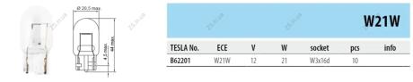 TS Лампа (W21W, 12 V, W 3x16 d) TESLA B 62201