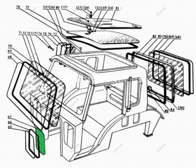 Скло МК кабіни переднє нижнє (344х240) ZS 70-6700013