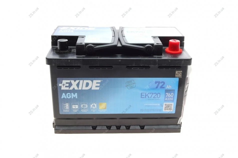 Акумулятор 72Ah-12v Exide AGM (278х175х190),R,EN760 EXIDE EK720 (фото 1)