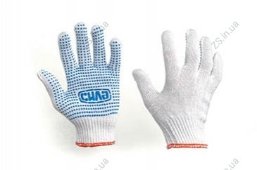 Перчатки Х/Б с ПВХ точкой р10 (белые+черный ПВХ стандарт) СИЛА 480106