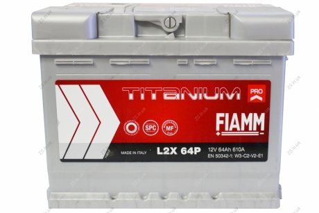 Акумулятор залитий 610А (242x175x190, L2X 64P, 7905151) TITANIUM PRO FIAMM 6СТ-64 (L+) FIAMM