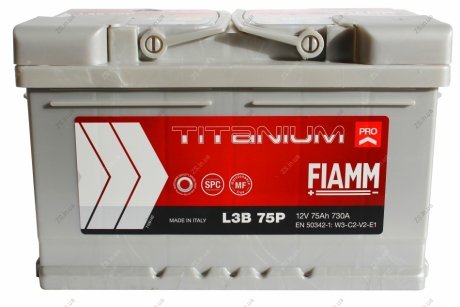 Акумулятор залитий 730А (278x175x175, L3B 75P, 7905156) TITANIUM PRO FIAMM 6СТ-75 (R+) FIAMM