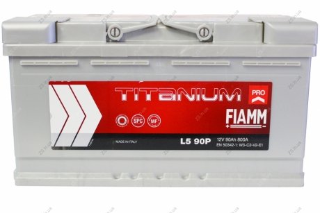Акумулятор залитий 800А (353x175x190, L5 90P, 7905159) TITANIUM PRO FIAMM 6СТ-90 (R+) FIAMM (фото 1)