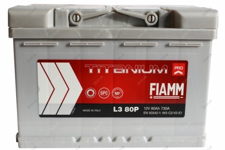 Акумулятор залитий 730A (278x175x190, L3 80P, 7905157) TITANIUM PRO FIAMM 6СТ-80 (R+) FIAMM (фото 1)