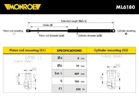 Демпфер дверей багажника Monroe ML6180