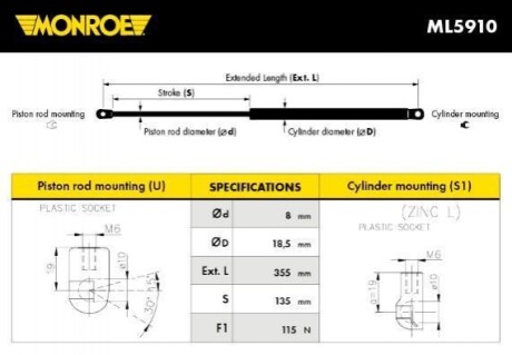 Демпфер дверей багажника Monroe ML5910