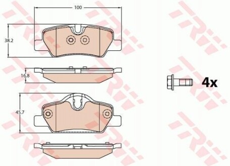 Комплект гальмівних колодок з 4 шт. дисків TRW GDB2088