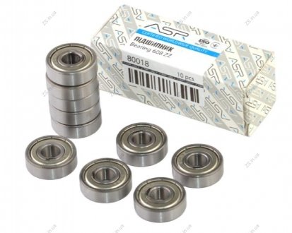 Підшипник кульковий радіальний (608 ZZ) (10 шт. в тубі) ASR 80018