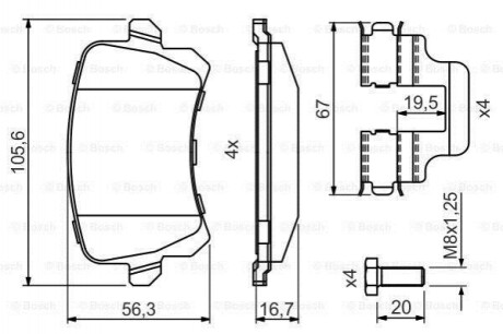 Комплект гальмівних колодок з 4 шт. дисків Bosch 0986494731 (фото 1)